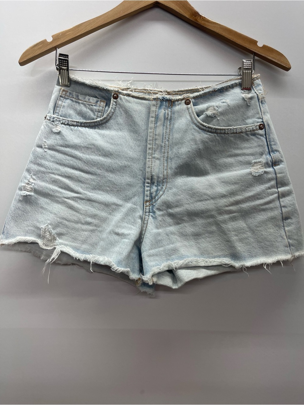 Zara Pale Blue‎ Distressed Denim Cutoff Shorts
